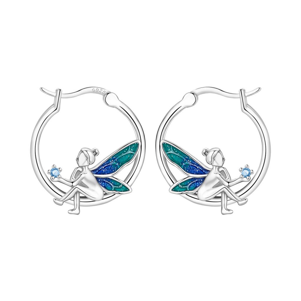 Orstarry Оригинальные серьги-гвоздики и кольца из стерлингового серебра 925 пробы с синим подковообразным цветком лотоса для женщин, ювелирные изделия на годовщину, модный подарок