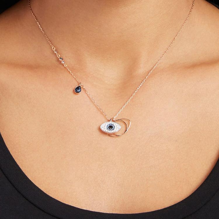 Swarovski Swa Символ Сглаз Кристалл Розовое Золото Ожерелье Женское ожерелье Синий 5172560