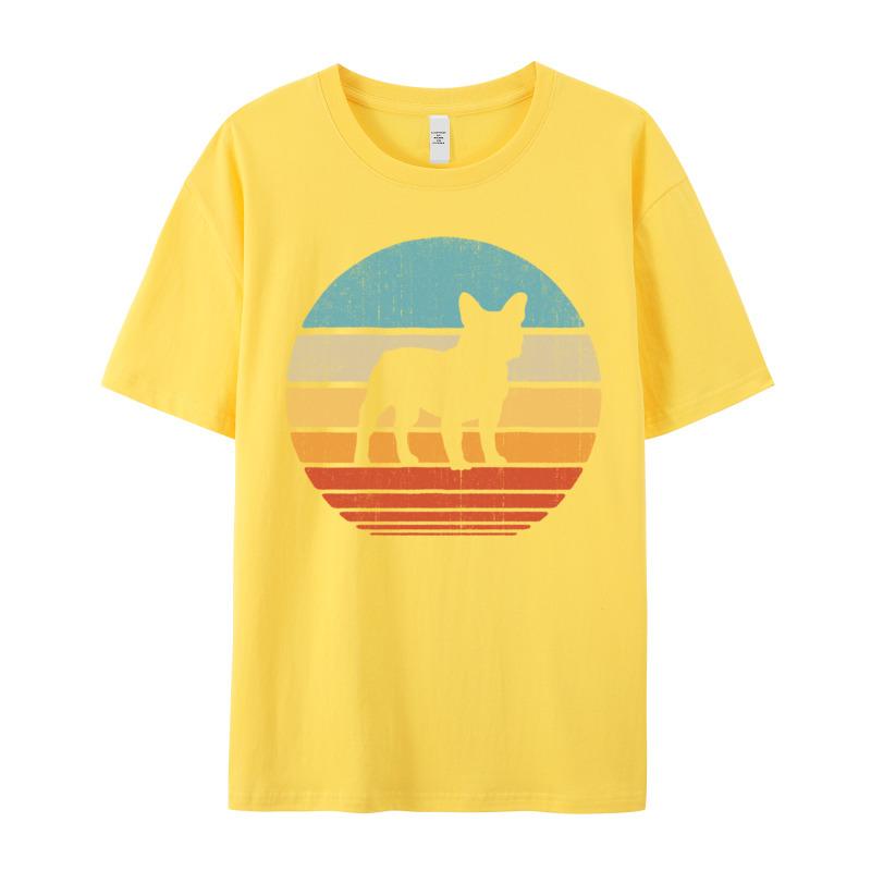 French Bulldog Retro Vintage Style Round Collar T Shirts Lovers Day Cool Tops Tees Latest Premium Cotton Tee Shirts Unisex