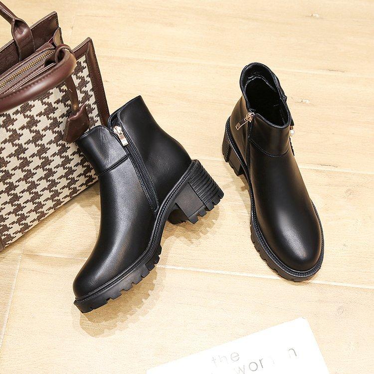 Women's Thick Heel Short Boots Casual Fashion Leather Boots