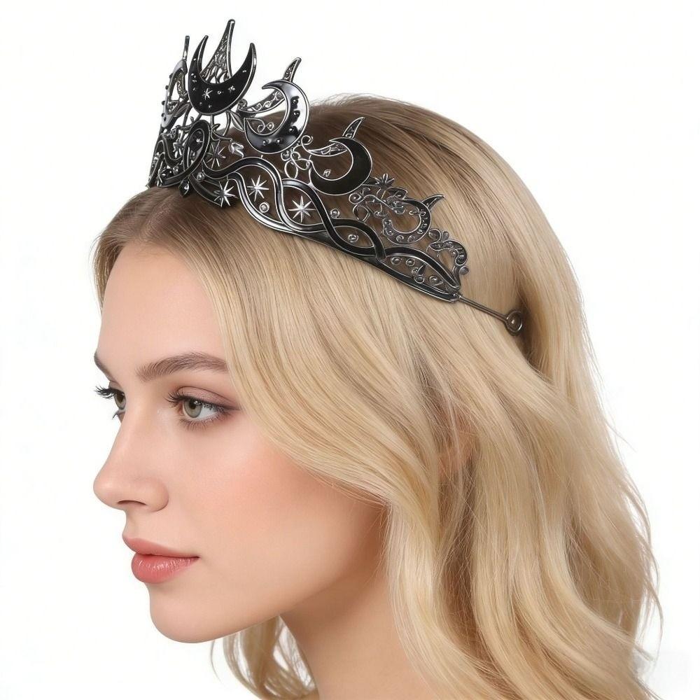 Black Color Queen Crown Luxury Design Baroque Crown Dark Moon Tiara for Women