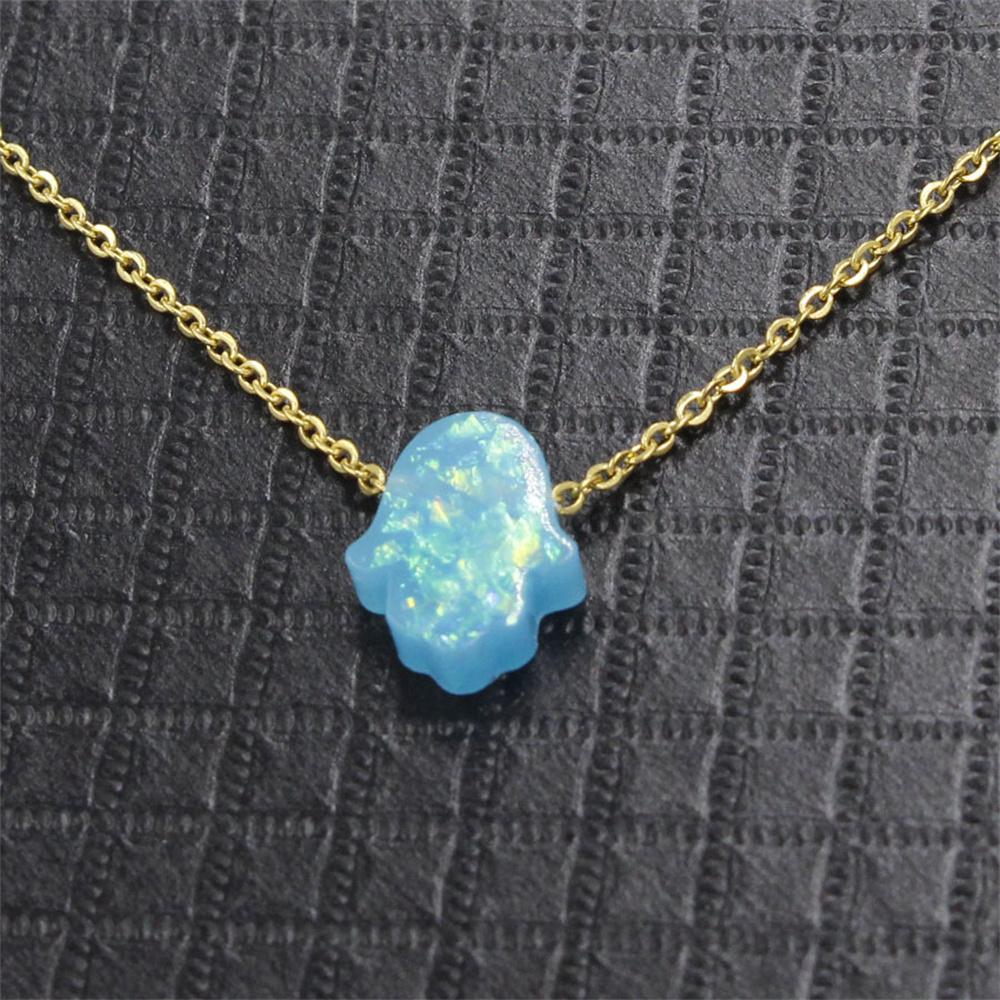 Stainless Steel Chain Opal Hamsa Hand Necklace Women Men Jewish Jewelry Colar Masculino Chain Fatima Hand Necklace Acrylic