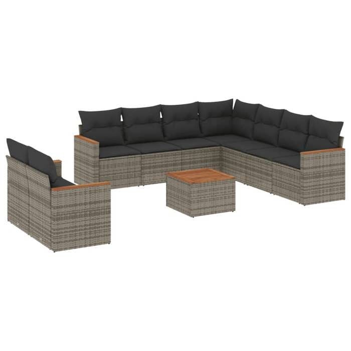 VidaXL Salon de Jardin avec Coussins 10 pcs, Canapés de Terrasse, Ensemble de Meubles de Patio, Mobilier d'Extérieur, Gris 3258511
