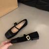 Flat Bottom Square Head Splicing Mary Jane Single Shoes Women's Shoes 2024 New Spring, Autumn and Winter French Retro Suede Evening Shoes