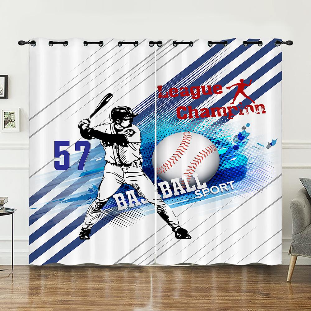 Curtain Bedroom Curtain Digital Printing Sports Baseball Blackout Curtain Fabric No Punching