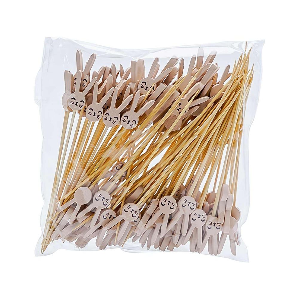 100Pcs/Set Easter Toothpicks Bunny Carrots Multifunctional Cocktail Picks Disposable Fruit Salad Bamboo Sticks Decoration