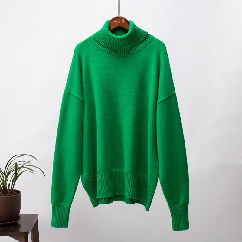 Womens High Neck Knit Sweater Loose Fit Winter Solid Color Pullover Warm Comfortable Casual Office Wear