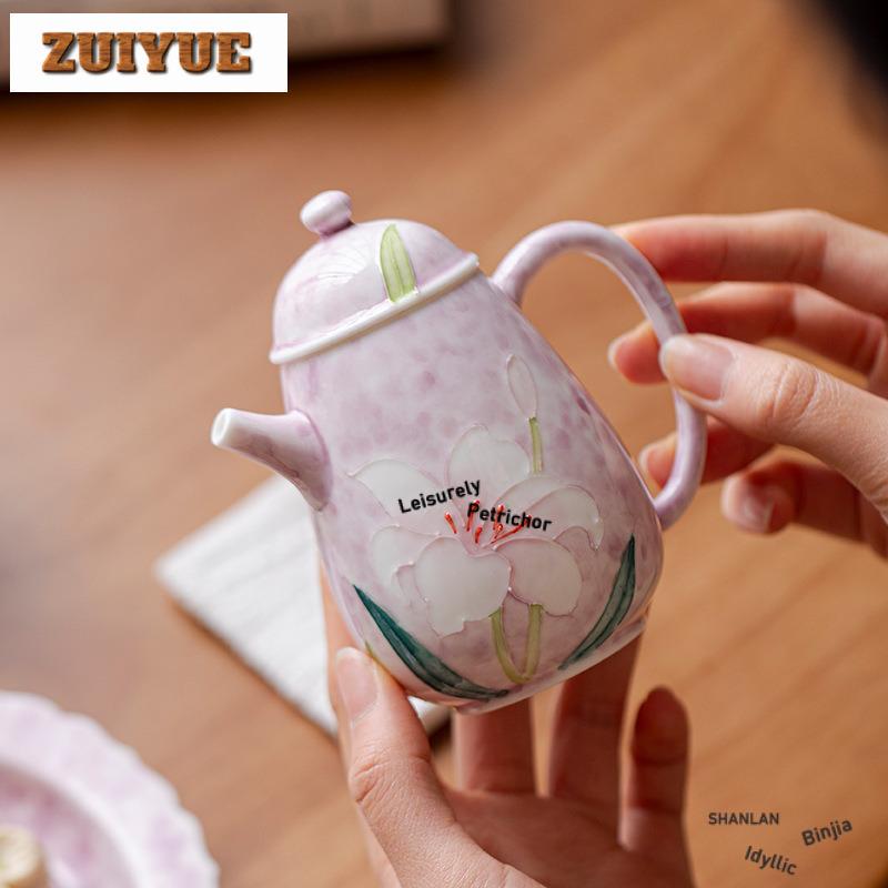 170ml Hand-painted Lily Teapot Handmade Tea Infuser Pot Household Tea Soaking Kettle With Strainer Chinese Tea For Tea Gift