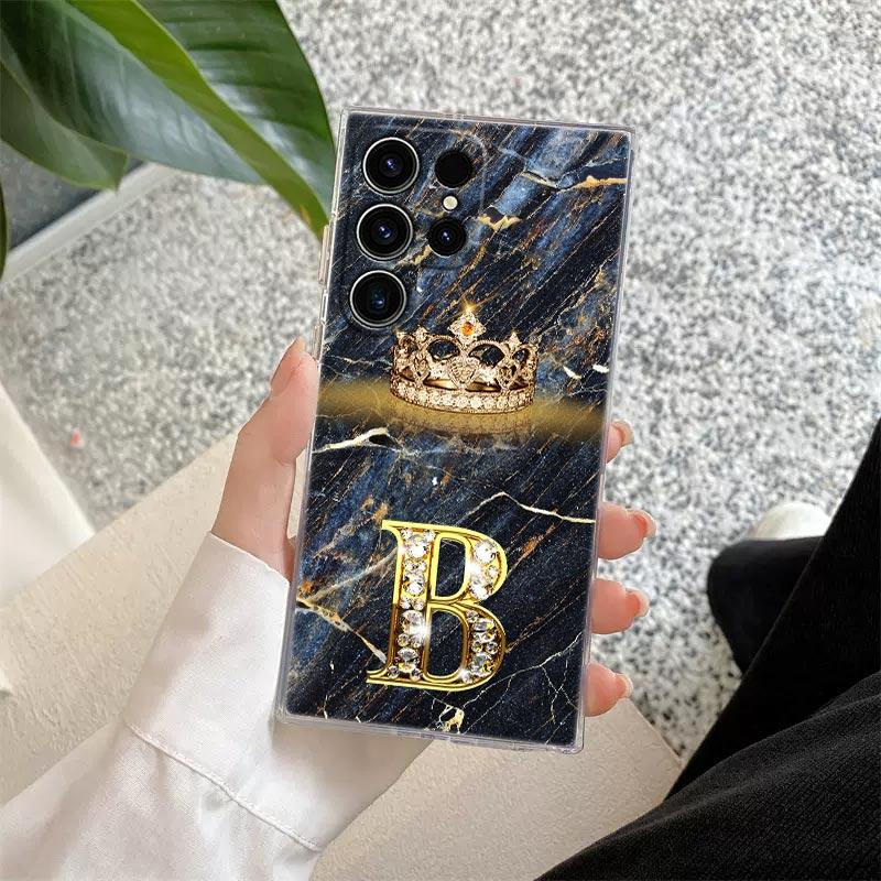 Чехол для телефона с начальными буквами E M I J L для Samsung Galaxy S24 S23 Ultra S22 S20 Plus S21 FE Прозрачный чехол Модный Мраморный Корона Fundas