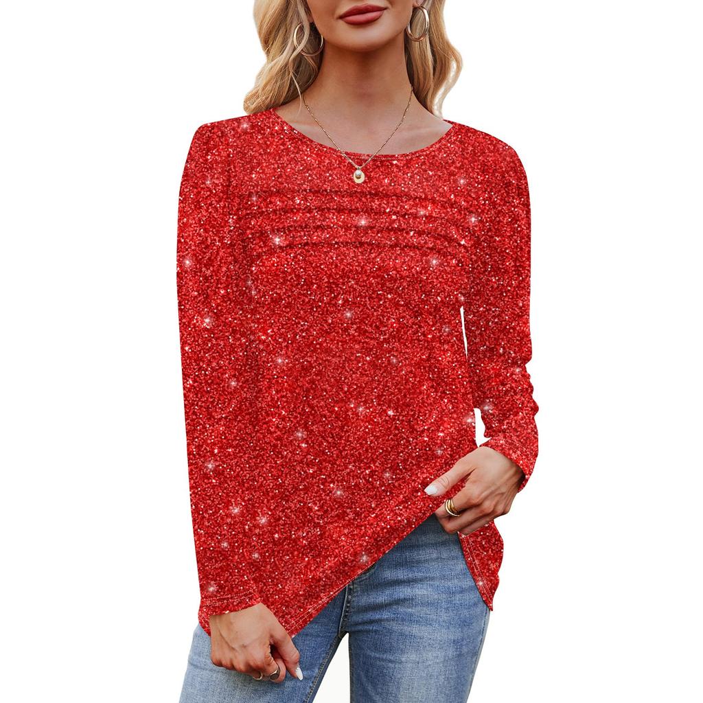 Женский свободный повседневный топ с круглым вырезом и длинными рукавами, модный топ