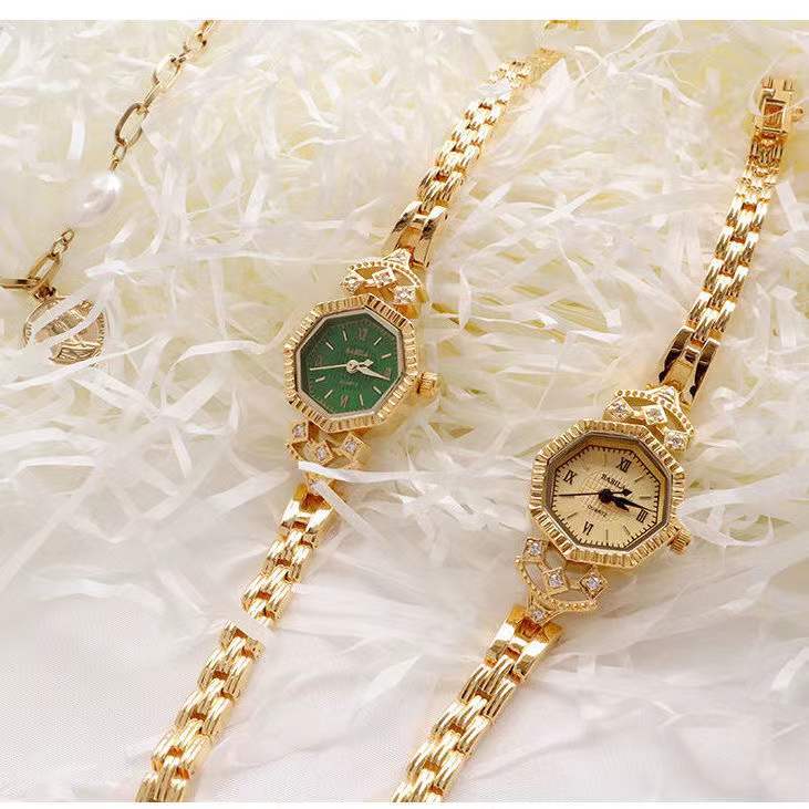 High quality 24K gold no fade brass band women watches diamond small dial square fashion luxury wristwatch for lady retro