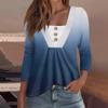 Women's Fashion Casual Long Sleeve Shirt Gradient Printed Button V Neck Up Tops