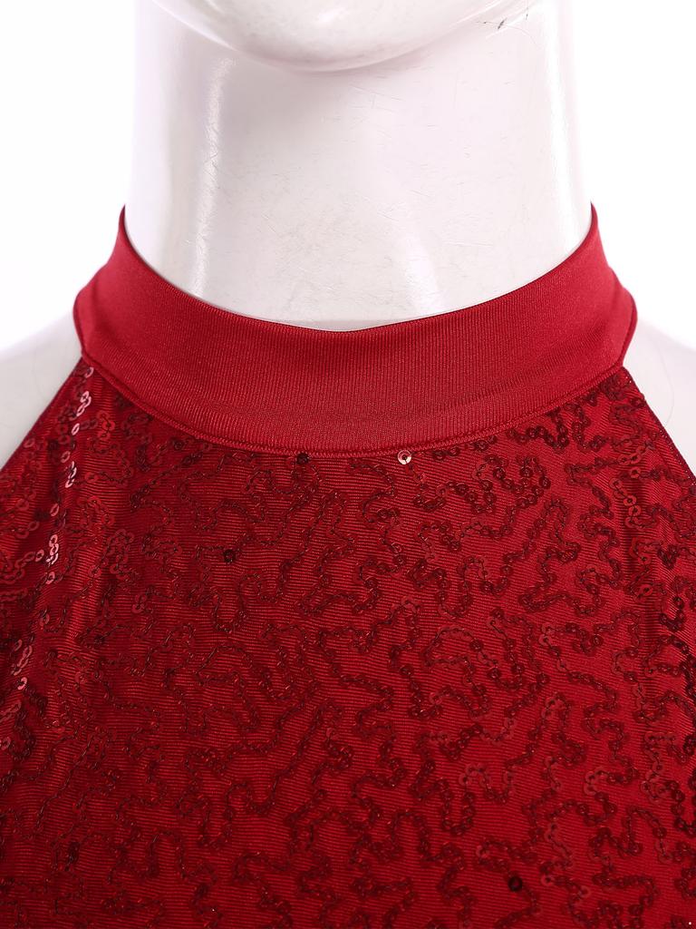 Womens Backless Bodysuit Dress Sequined Top Mesh Skirt Integrated Short Bottom Dance Wear
