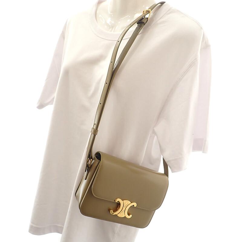 CELINE 188423BF4.18BZ Shoulder Bag khaki/Dark Sepia Calfskin Women