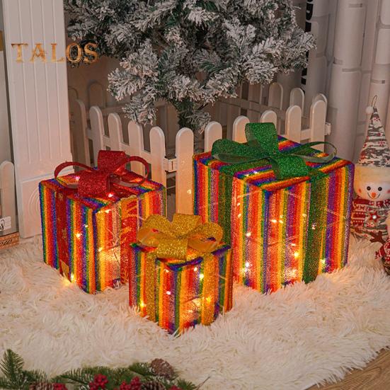 3 шт. Рождественские светящиеся подарочные коробки с функцией памяти, портативные светящиеся подарочные коробки на батарейках, рождественские украшения