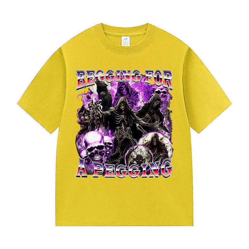 ПРОСЯЩИЙ ПЕГГИНГ Забавная футболка со скелетом Мужская винтажная готическая футболка с коротким рукавом Повседневные хлопковые топы Футболка Уличная одежда