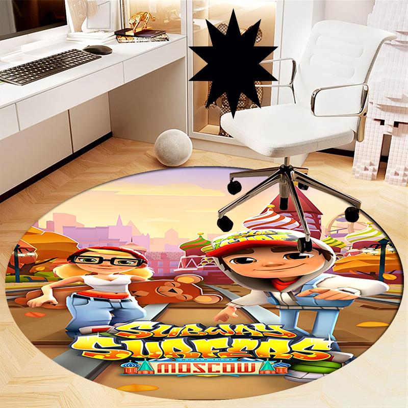 Subway Surfers Printed Round Rug Carpet Chair Rug Area Rug Entryway Doormats,for Office Chair Living Room Bedroom Kitchen Room.