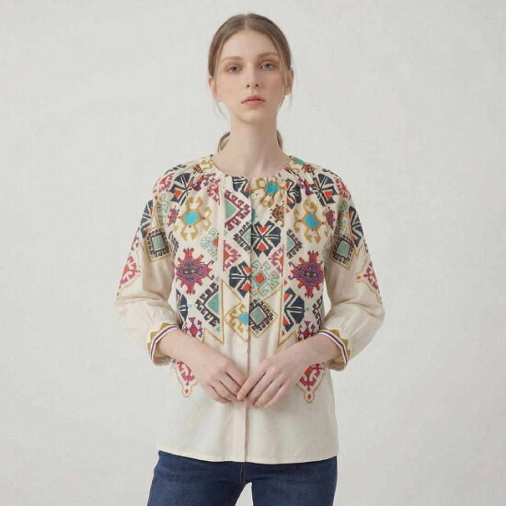 Hwase Vivid Neck Pintuck Blouse Up To Size 88 Hl4fbl003c