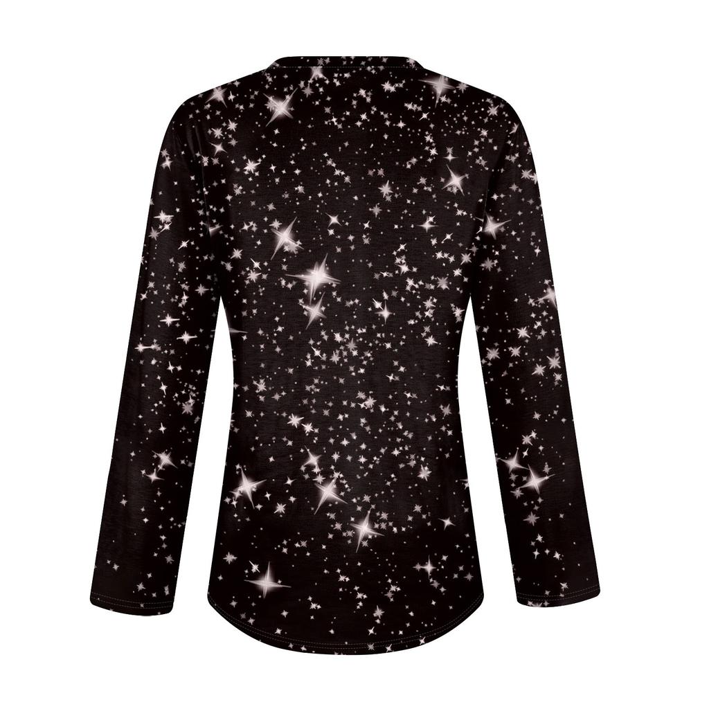 Женская повседневная мода сексуальный комфорт рождественский принт V-образный вырез пуговицы длинный рукав