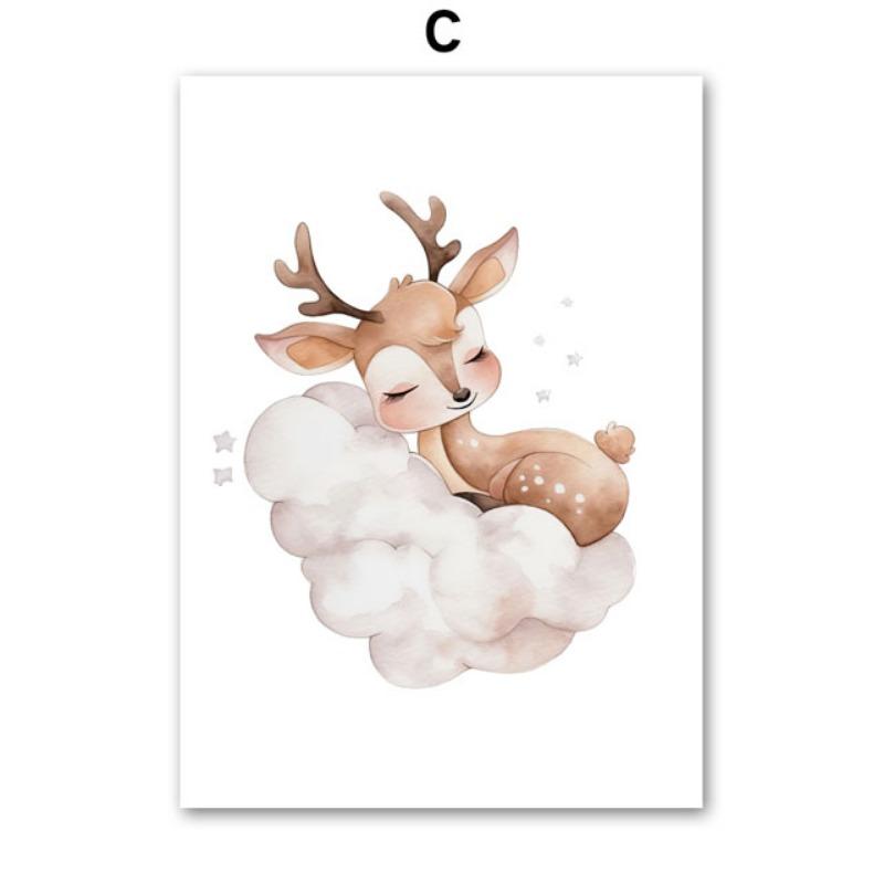 Милый Лис Олень Сова Кролик Медведь Облако Спящий Настенное Искусство Холст Живопись Скандинавские Постеры Принты Картинки Декор Комнаты Мальчика