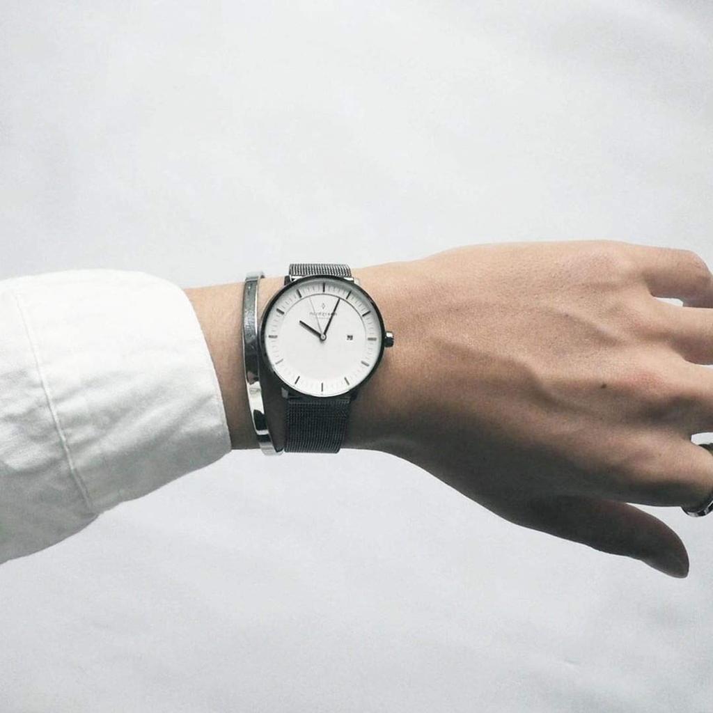 Nordgreen Philosopher Scandinavian Design Watch White Dial Brown Mesh 40mm [Set] Leather/Black Leather/Silver