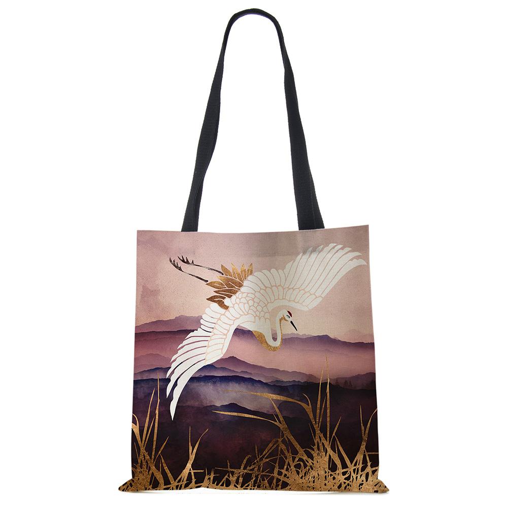 Японский дизайн укиё-э Повседневная женская сумка ручной работы Журавль Дизайнерская сумка-тоут Эко многоразовые плечевые сумки для покупок B13039 CLE