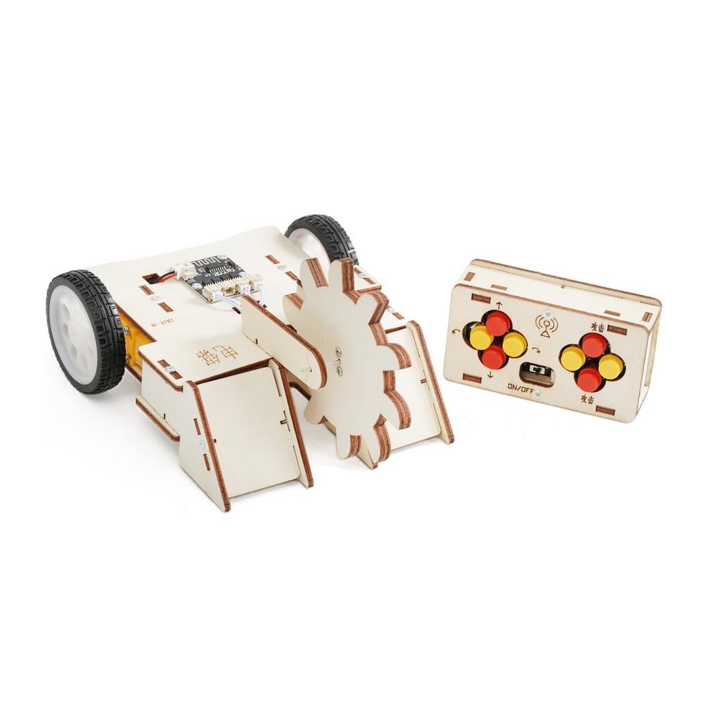 Assembled Remote Wooden Controlled Combat Vehicle With Rotating Children Set Toy