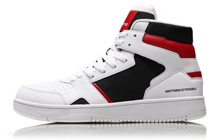 Li Ning Кожаные Модные Высокие Кеды для Скейтборда Мужские Красные Белые Черные AGCN285-3