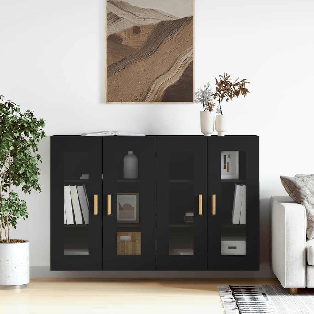 Wall Cabinets 2 pcs Black Engineered Wood