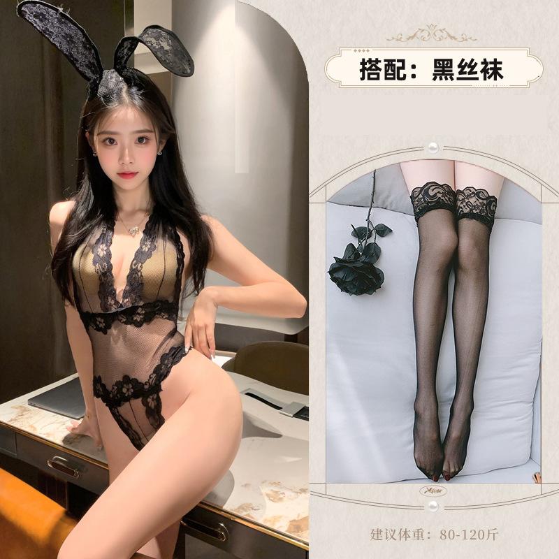 Sexy lingerie open crotch temptation tight lace see-through mesh clothes free onesie
