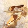 Мода 2025 Женские Новые Туфли на Тонком Каблуке Остроносые Французский Темперамент Стразы Одинарные Туфли Туфли Невесты Свадебные Туфли