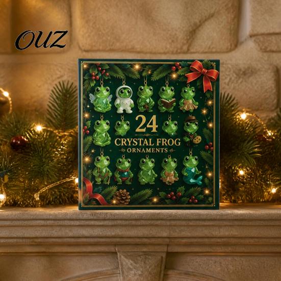 Xmas Tree Hanging Decor Frog Advent Calendar 2026, 24 Days 2D Acrylic Crystal Pattern Christmas Decorative Ornaments Countdown Calendar, Frog-Themed