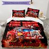 3PC Custom Name Fire Truck Adventure Bedding Set Duvet Cover Closure Includes 1 Duvet Cover & 2 Pillowcases for Bedroom