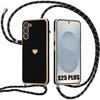 Case for Samsung Galaxy S25 Plus (S25+) - Shockproof Silicone Heart Pattern with Black Cord