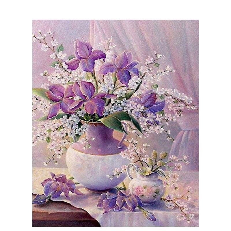 Алмазная живопись цветы полная дрель круглая алмазная вышивка фиолетовая лавандовая картина стразами домашний декор