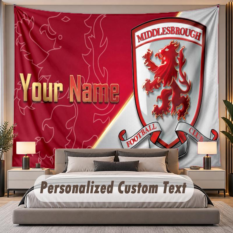 Custom Name Text Tapestry Middlesbrough FC Personalized Polyester Wall Tapestry For Bedroom And Room