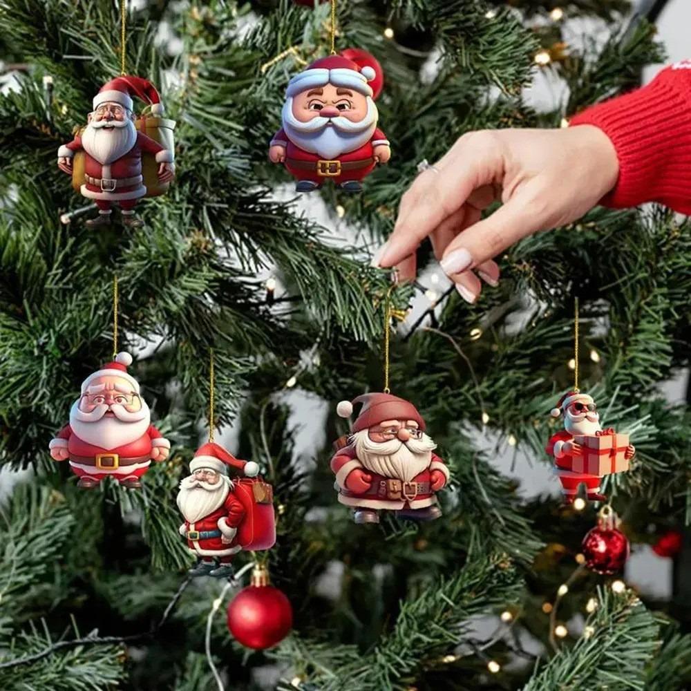 3PCS Cartoon Christmas Tree Decoration Acrylic Hanging Accessories Creative Mini Santa Claus  Home