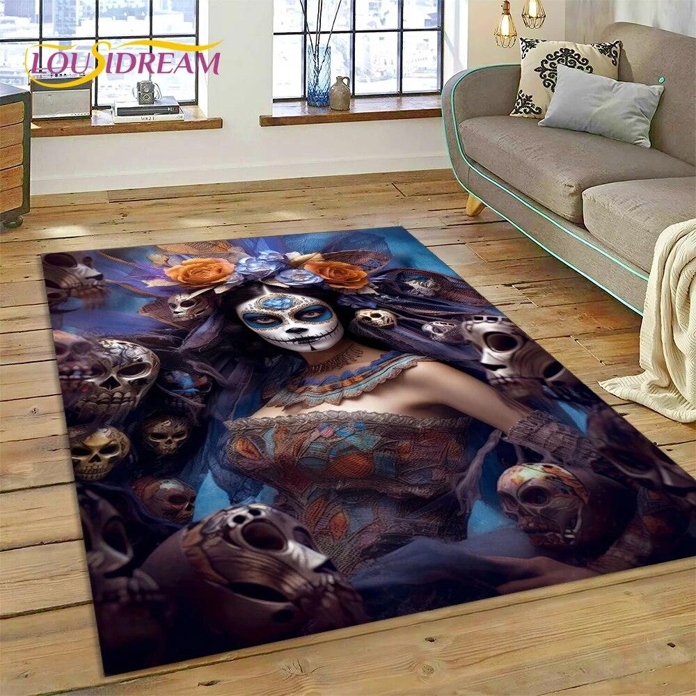 Horror Skull Girl Dead Gothic Undead Female Carpet Rug for Home Living Room Bedroom Sofa Doormat Decor,Kid Area Rug Non-slip Mat