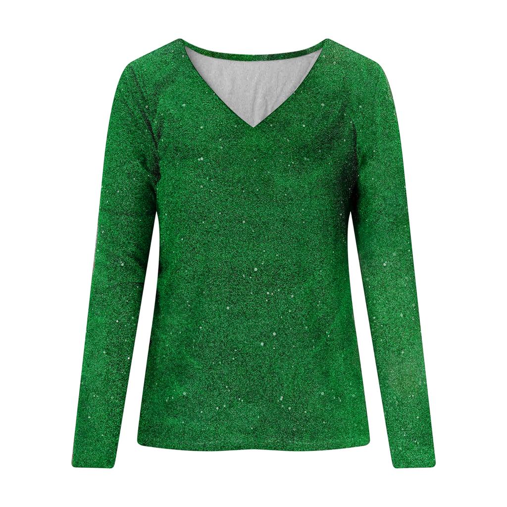 Женская футболка с принтом, V-образным вырезом и длинными рукавами, пуловер