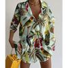 Short-sleeved Lapel Boho Shirt Top + Shorts 2-piece Set Women Fashion Spring Summer Floral Print Seaside Vacation Suit Female