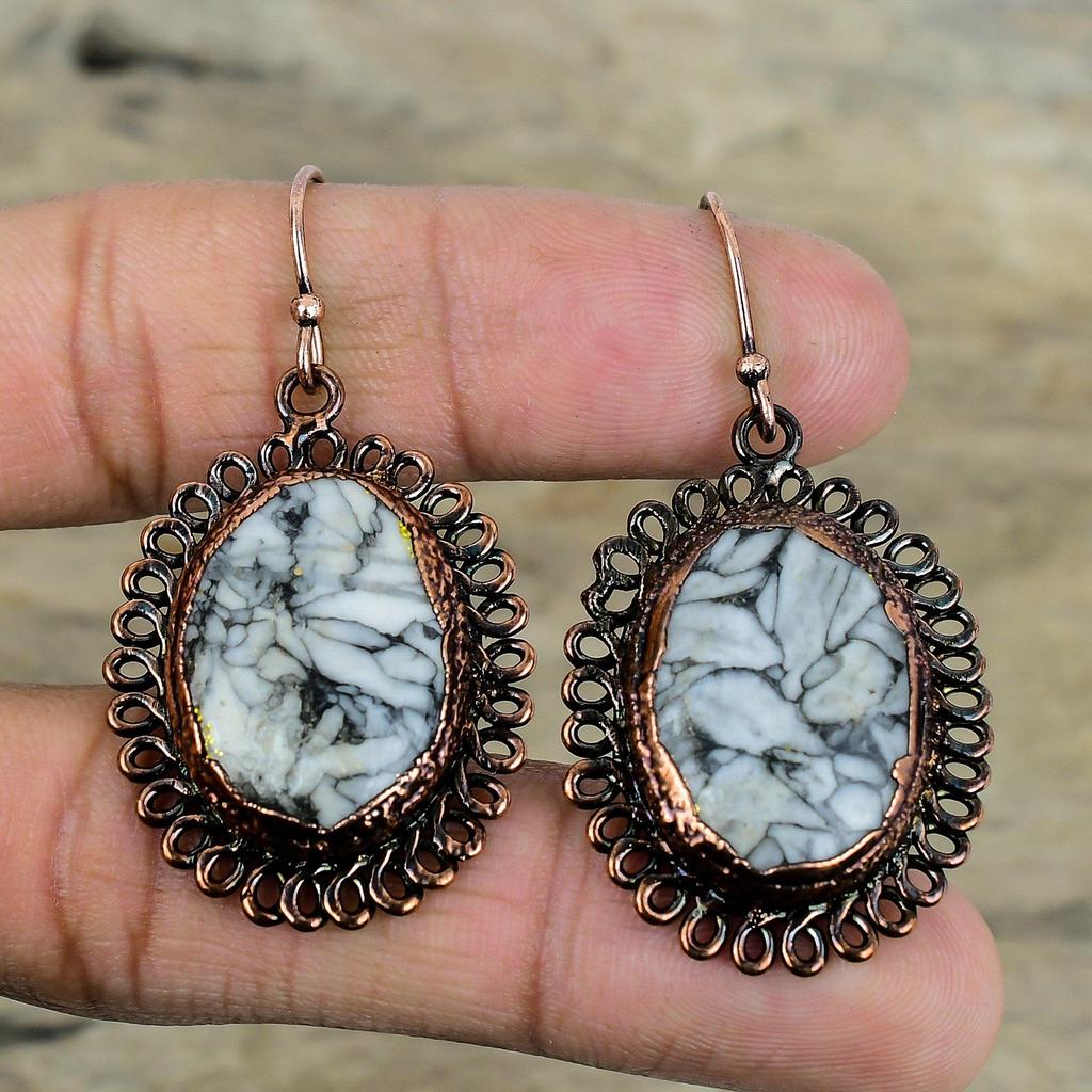 Серьги из пинолитового яшмового камня, серьги из электроформованной меди, оригинальные украшения из драгоценных камней, серьги новейшего дизайна, медные украшения ручной работы, подарки для жены