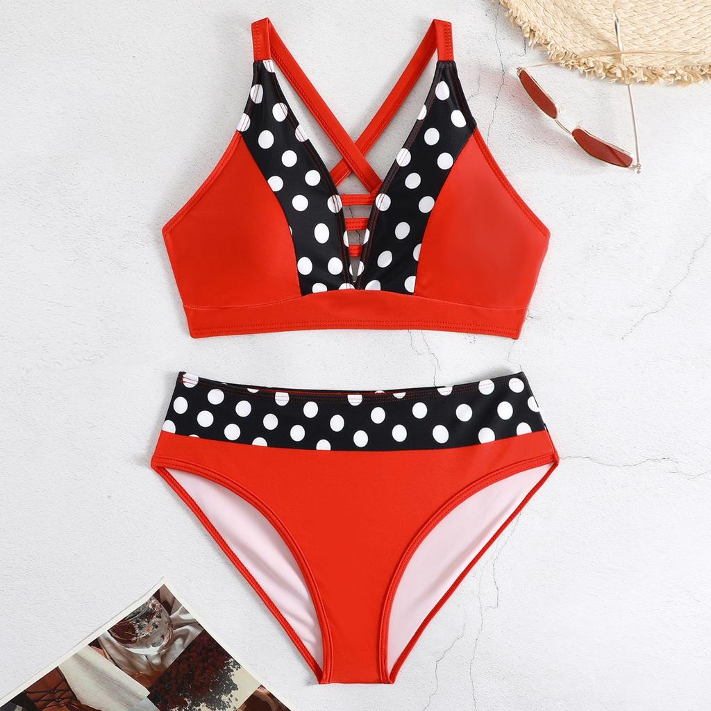 Women's Split Fashion Sexy Bikini Print With Breast Pad Without Steel Bracket Swimsuit
