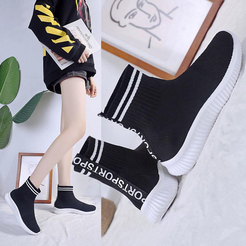 Модные носки, женская обувь на платформе, вязаные ботильоны, женская повседневная спортивная обувь, эластичные плетеные ботинки, женская обувь на блочном каблуке