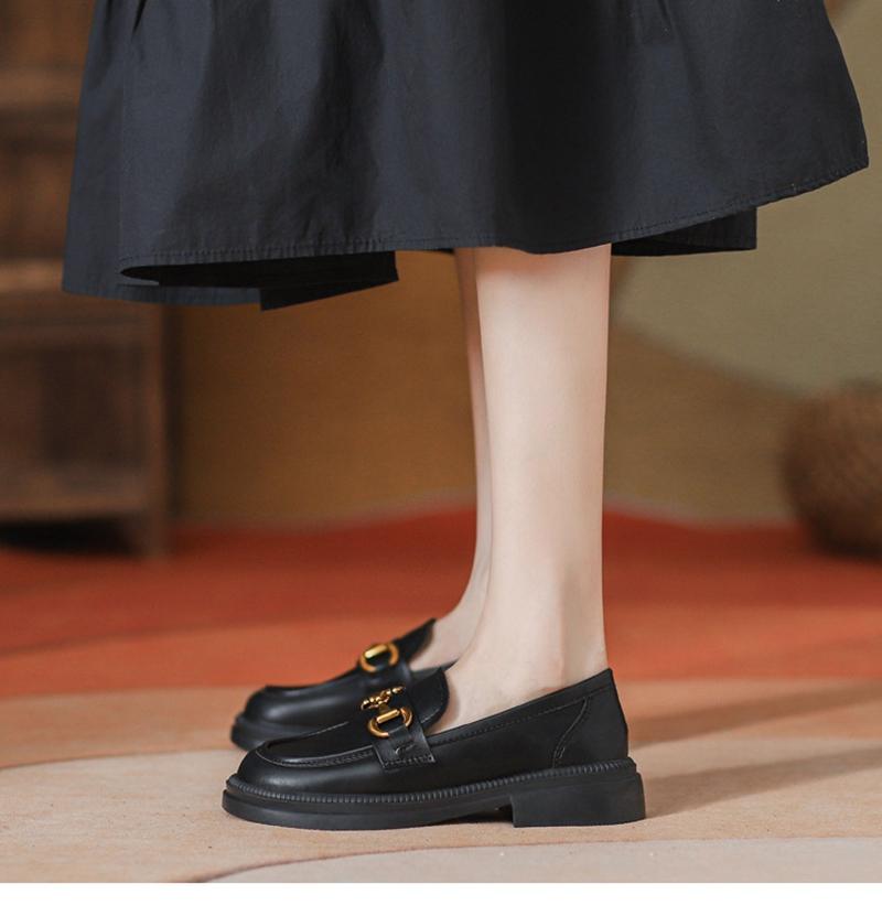 One foot classic buckle JK women's single shoes black leather shoes Le Fu shoes