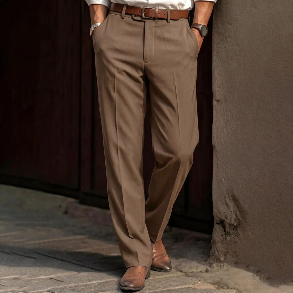 Мужские однотонные прямые брюки в стиле business casual для офиса и на каждый день