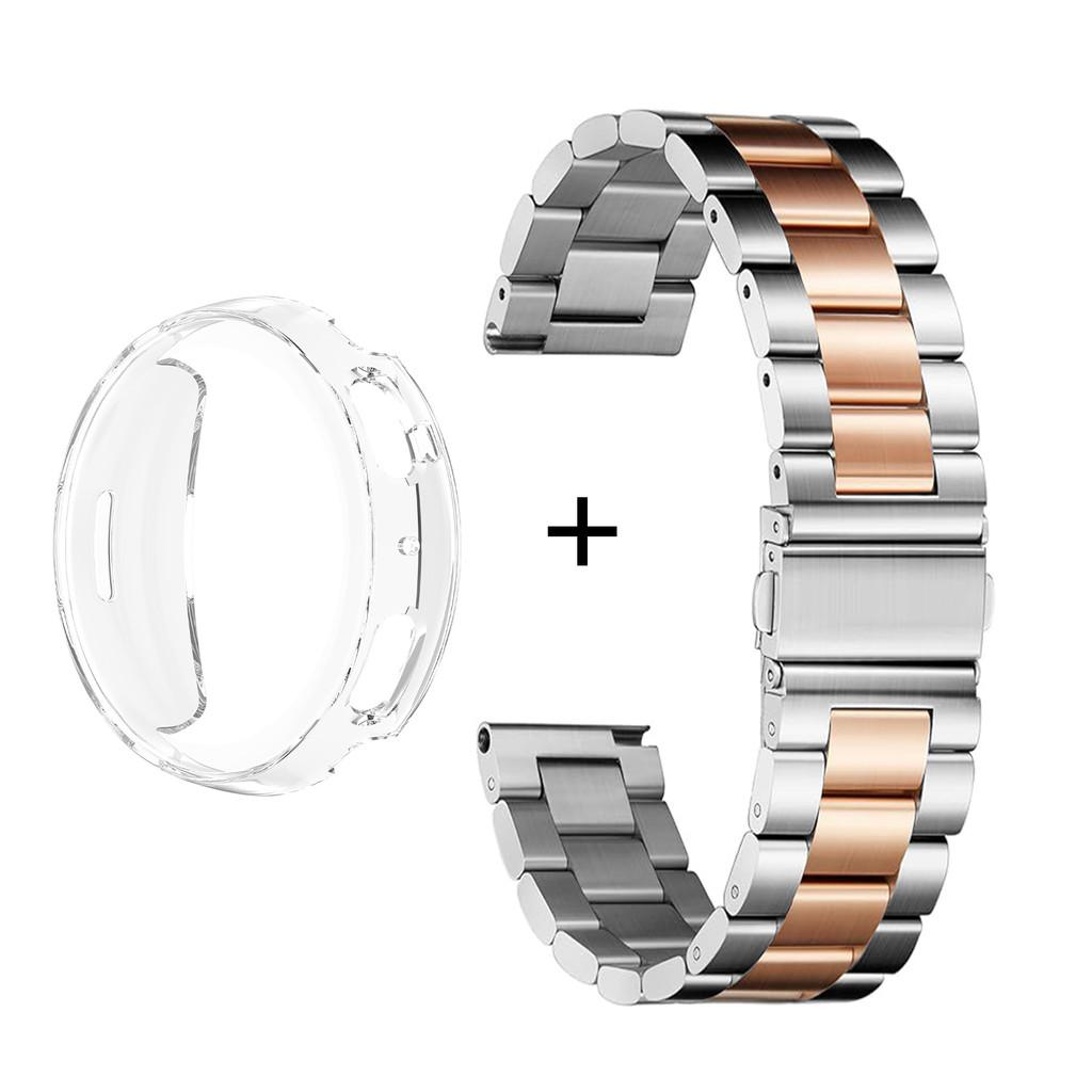 Stainless Steel Metal Watch Band & TPU Full Cover Case For Amazfit Active Max Three Bead Strap Protective Set