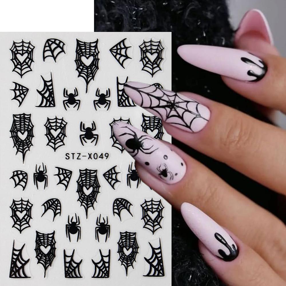 8 Sheets Halloween Nail Decals Self-Adhesive Black White Art Stickers For Women