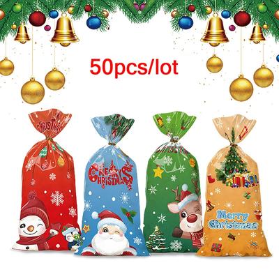 50 шт. Санта-Клаус Снеговик Смешанные конфетные пакеты Пластиковый подарочный пакет Счастливого Рождества 2025 Домашний декор для рождественской новогодней вечеринки