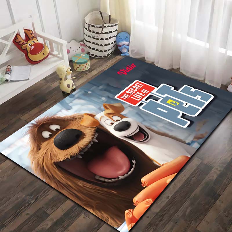 T-The Secret Life of Pets Cartoon Pet Print Flannel Area Rug Non‑Slip Soft Floor Mat For Couch Bedroom Indoor Home Decor Gift