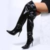 Fashion Sexy Silver Mirror Thigh High Boots Women T Show Pointy Toe Club Party Shoes Thin High Heels Over The Knee Long Boots for Women